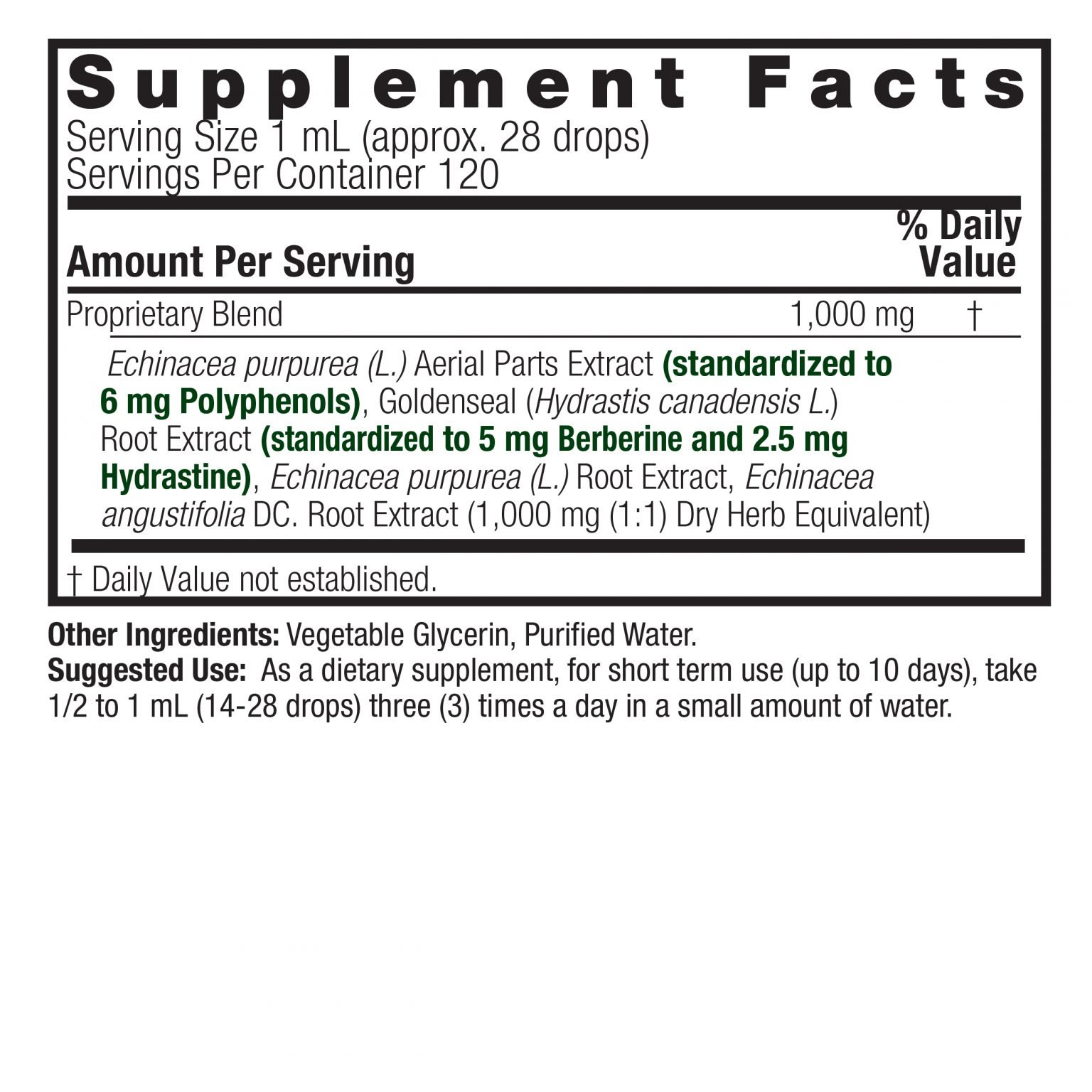 Echinacea and Goldenseal Root 4oz Alcohol Free - Image 2